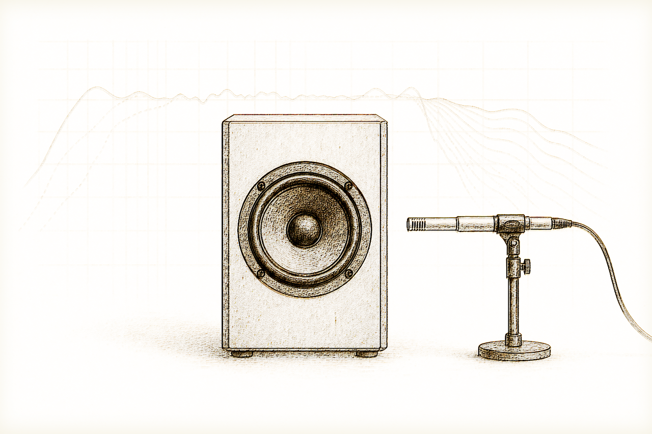 Close-up of a speaker driver with overlayed measurement graphs, representing the challenge of interpreting technical data.